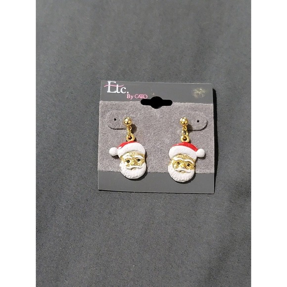 Vtg Gold Tone Santa Claus Earrings CHRISTmas - Picture 1 of 5